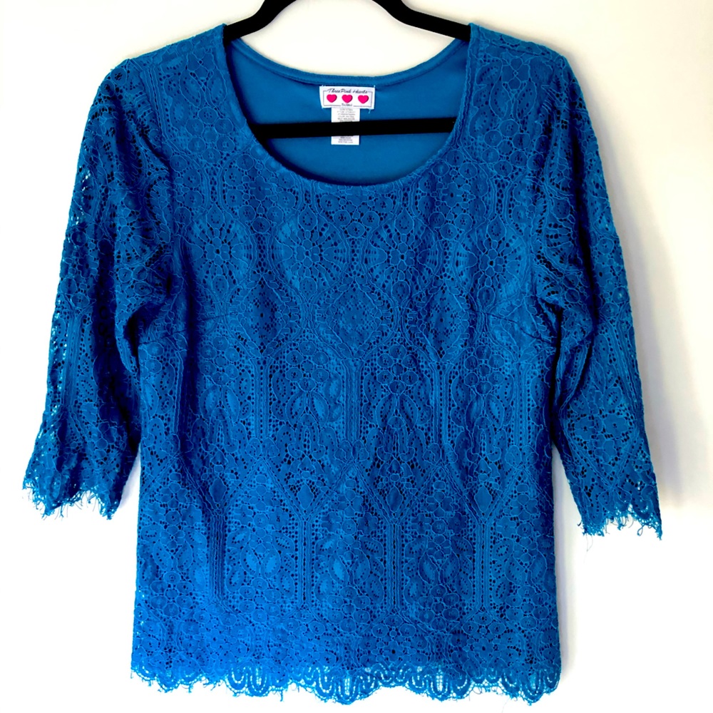 Teal blue lacy top